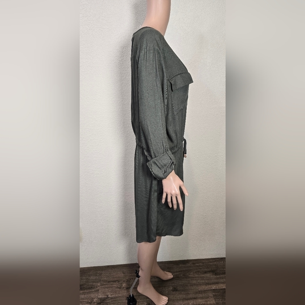 Gap Green long sleeve button up tie waist shirt dress casual Size Large - Picture 4 of 14